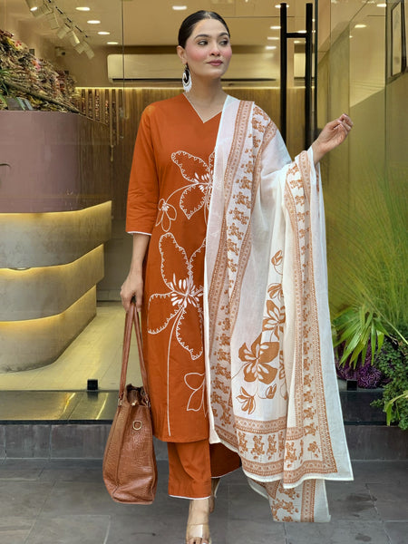Women's Rayon Printed Kurta Pant & Cotton Print Dupatta Set