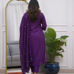 Women's Rayon Embroidered Flared Kurta Pant & Chanderi Dupatta Set