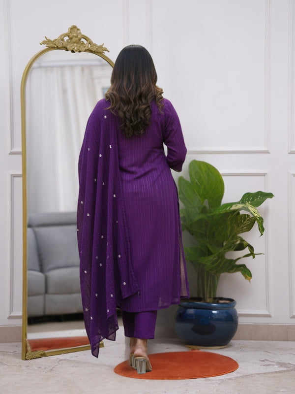 Women's Rayon Embroidered Flared Kurta Pant & Chanderi Dupatta Set