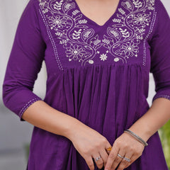 Women's Rayon Embroidered Flared Kurta Pant & Chanderi Dupatta Set