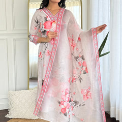 Women's Rayon Printed Straight Kurta Pant & Linen Dupatta Set