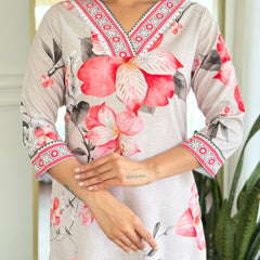 Women's Rayon Printed Straight Kurta Pant & Linen Dupatta Set