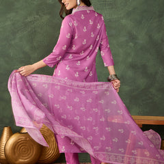 Women's Rayon Embroidered & Printed Straight Kurta Pant & Taby Dupatta Set