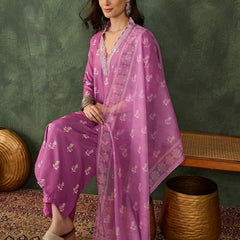Women's Rayon Embroidered & Printed Straight Kurta Pant & Taby Dupatta Set