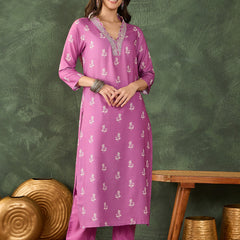 Women's Rayon Embroidered & Printed Straight Kurta Pant & Taby Dupatta Set