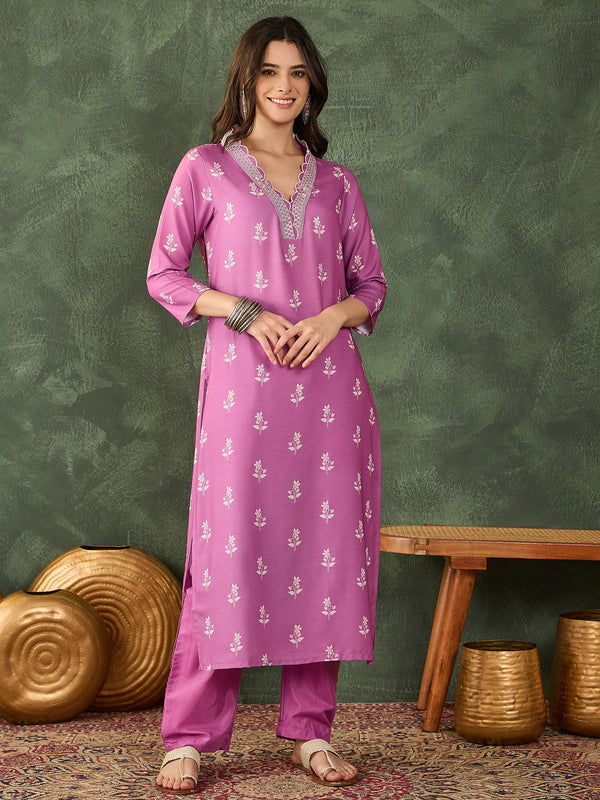 Women's Rayon Embroidered & Printed Straight Kurta Pant & Taby Dupatta Set