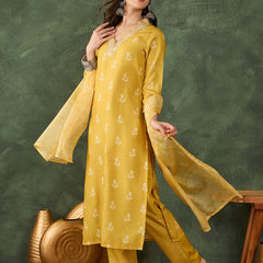 Women's Rayon Embroidered & Printed Straight Kurta Pant & Taby Dupatta Set