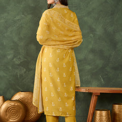 Women's Rayon Embroidered & Printed Straight Kurta Pant & Taby Dupatta Set