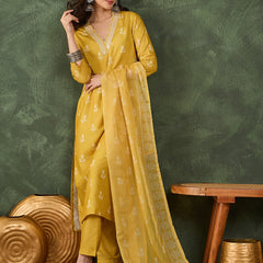 Women's Rayon Embroidered & Printed Straight Kurta Pant & Taby Dupatta Set