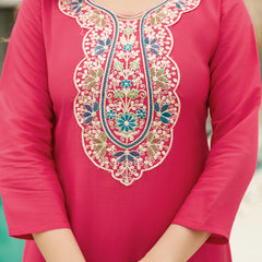 Women's Rayon Embroidered Straight Kurta Pant & Art Silk Dupatta Set