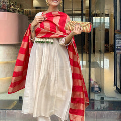 Women’s Silk Embroidered Flared Kurta Pant & Dupatta Set