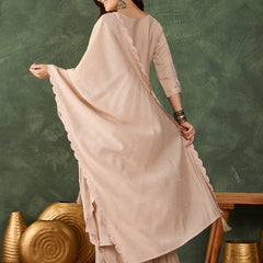 Women's Silk Embroidered Flared Kurta Pant & Chanderi Cotton Dupatta Set
