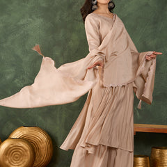 Women's Silk Embroidered Flared Kurta Pant & Chanderi Cotton Dupatta Set