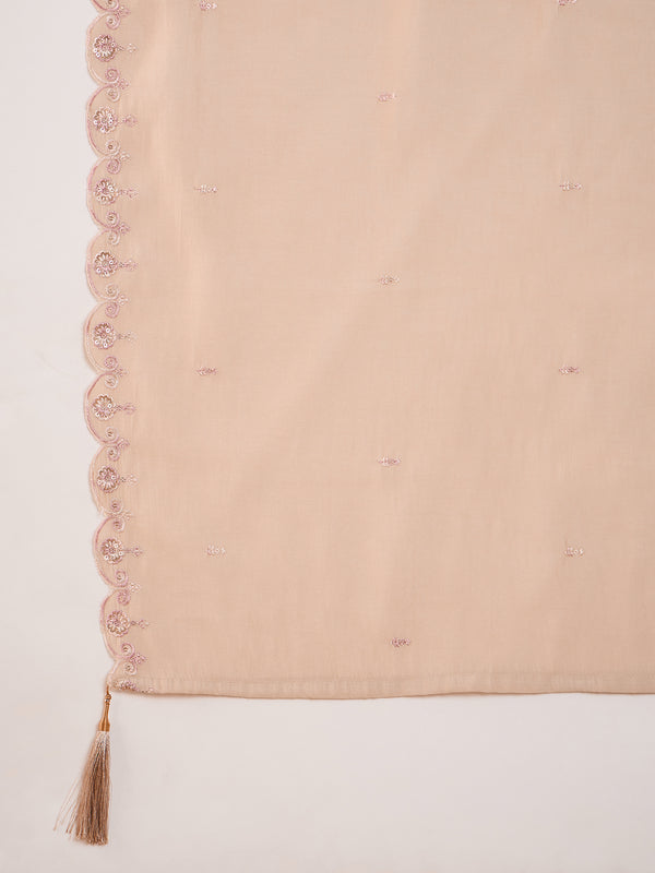 Women's Silk Embroidered Flared Kurta Pant & Chanderi Cotton Dupatta Set