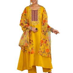 Women's Viscose Silk Embroidered A-Line Kurta with Pant & Dupatta Set