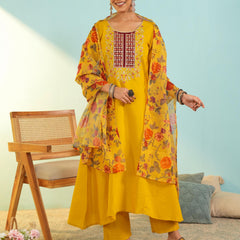 Women's Viscose Silk Embroidered A-Line Kurta with Pant & Dupatta Set