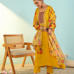 Women's Viscose Silk Embroidered A-Line Kurta with Pant & Dupatta Set