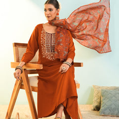 Women's Viscose Silk Embroidered A-Line Kurta with Pant & Dupatta Set