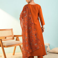 Women's Viscose Silk Embroidered A-Line Kurta with Pant & Dupatta Set