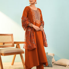 Women's Viscose Silk Embroidered A-Line Kurta with Pant & Dupatta Set