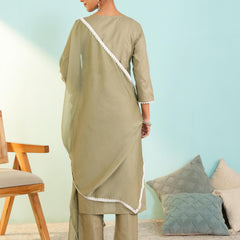 Women's Pure Cotton Embroidered Straight Kurta with Pant & Dupatta Set