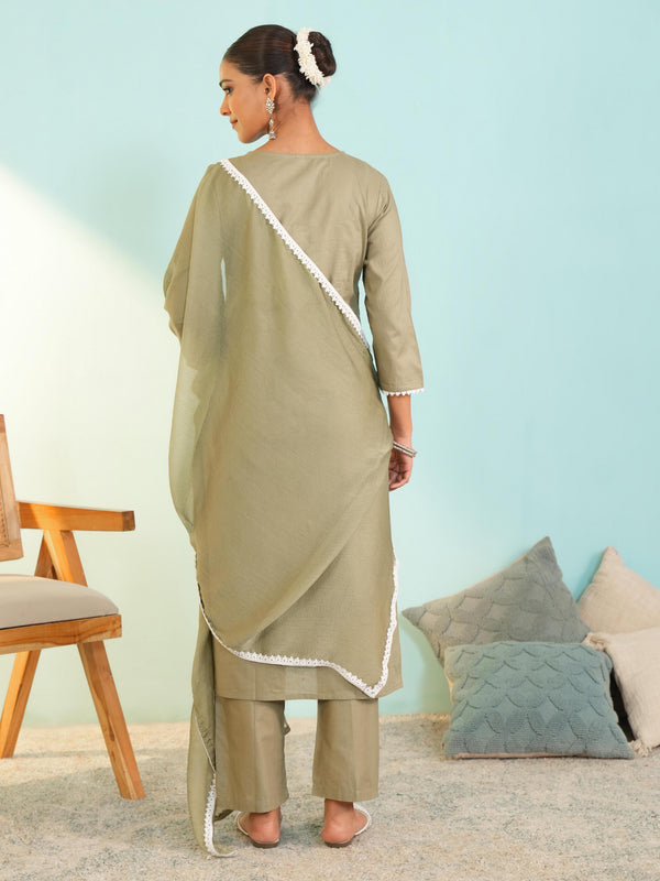 Women's Pure Cotton Embroidered Straight Kurta with Pant & Dupatta Set