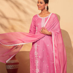 Women's Pure Cotton Embroidered Straight Kurta with Pant & Dupatta Set