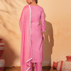 Women's Pure Cotton Embroidered Straight Kurta with Pant & Dupatta Set