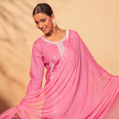 Women's Pure Cotton Embroidered Straight Kurta with Pant & Dupatta Set
