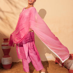 Women's Pure Cotton Embroidered Straight Kurta with Pant & Dupatta Set