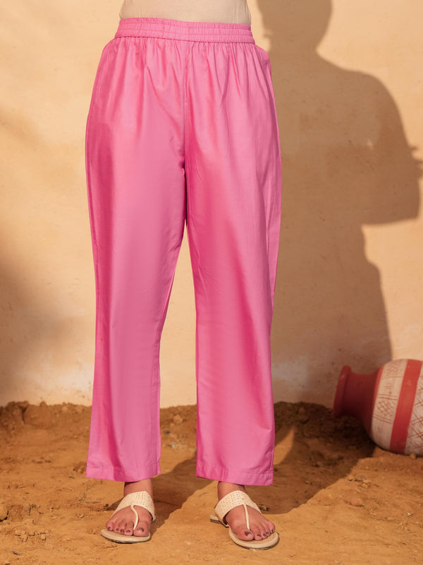 Women's Pure Cotton Embroidered Straight Kurta with Pant & Dupatta Set