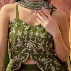 Women's Embroidered Georgette Kurta With Palazzo & Striped Dupatta Set