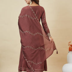 Women's Silk Straight Kurta Pant Set With Matching Silk Dupatta