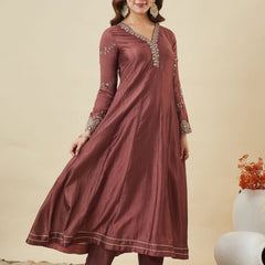 Women's Silk Straight Kurta Pant Set With Matching Silk Dupatta