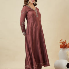 Women's Silk Straight Kurta Pant Set With Matching Silk Dupatta