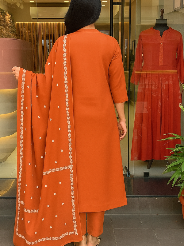 Women's Cotton Embroidered Kurta Pant & Printed Dupatta Set
