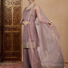 Women's Vichitra Silk Straight Kurta Pant Set With Net Dupatta