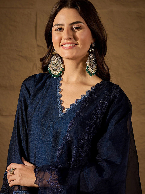 Premium Silk Blend Ethnic Suit Set With Organza Dupatta