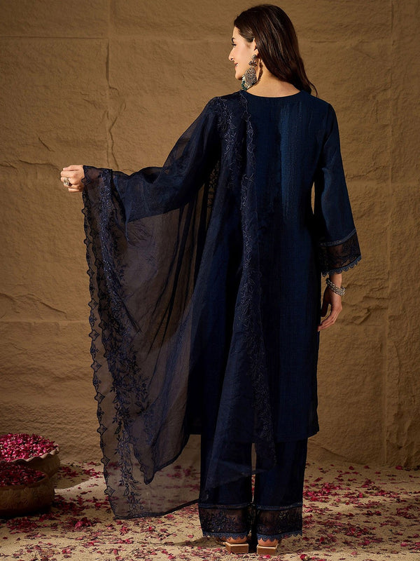 Premium Silk Blend Ethnic Suit Set With Organza Dupatta