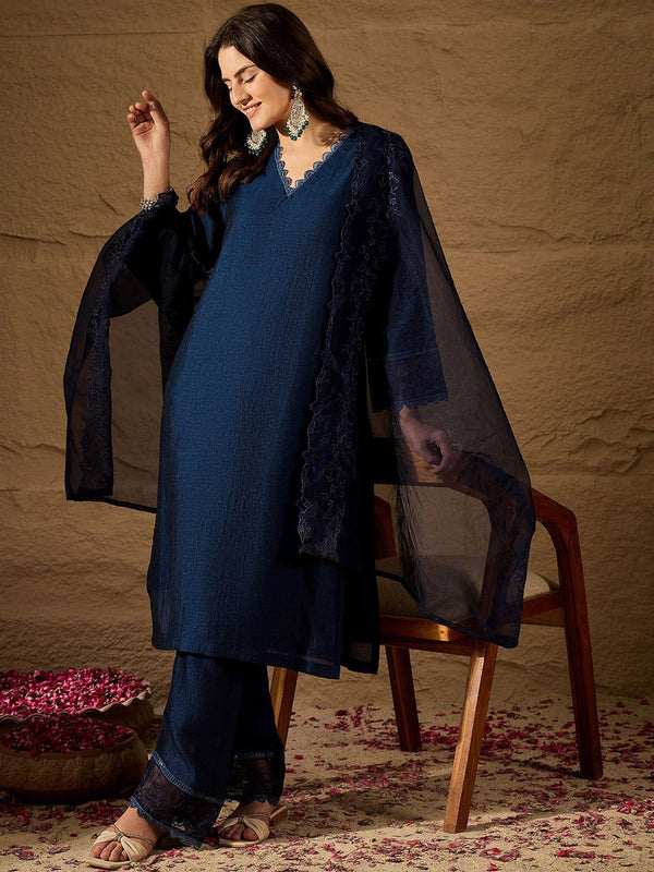 Premium Silk Blend Ethnic Suit Set With Organza Dupatta