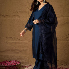 Premium Silk Blend Ethnic Suit Set With Organza Dupatta