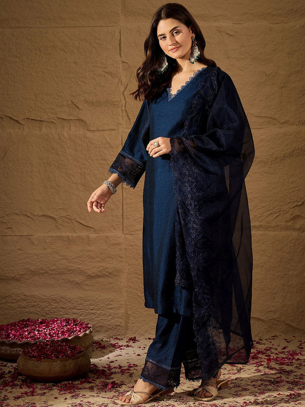 Premium Silk Blend Ethnic Suit Set With Organza Dupatta
