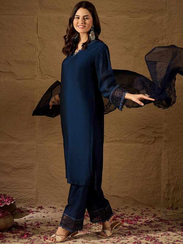 Premium Silk Blend Ethnic Suit Set With Organza Dupatta