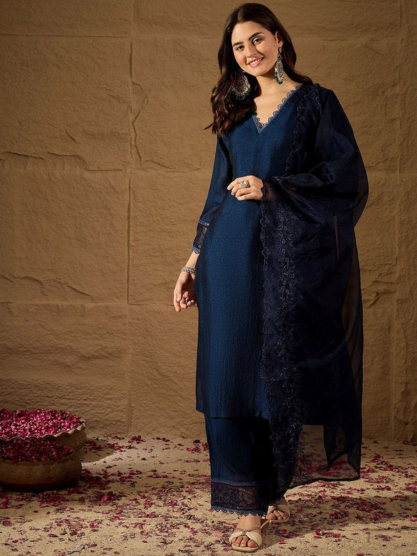 Premium Silk Blend Ethnic Suit Set With Organza Dupatta