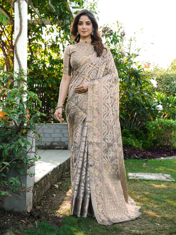 Woven Design Zari Organza Patola Saree With Blouse Piece