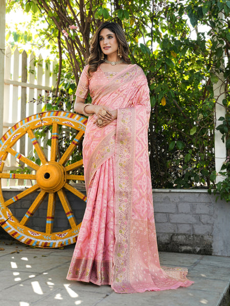 Woven Design Zari Organza Patola Saree With Blouse Piece