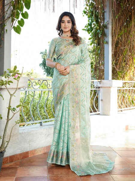 Woven Design Zari Organza Patola Saree With Blouse Piece