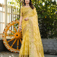 Woven Design Zari Organza Patola Saree With Blouse Piece