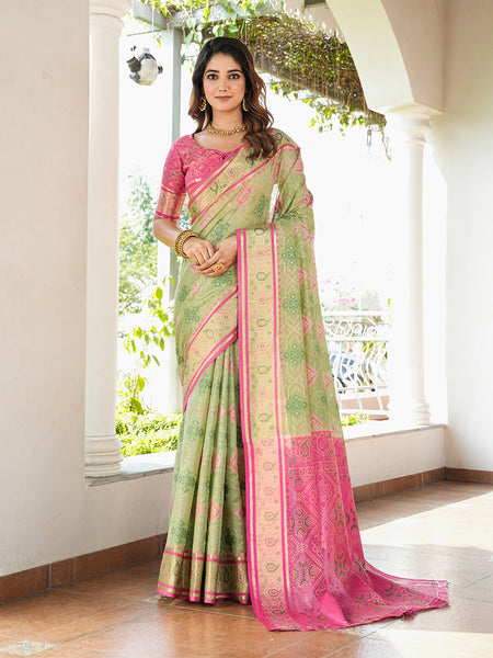 Woven Design Zari Organza Patola Saree With Blouse Piece