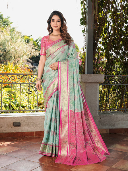 Woven Design Zari Organza Patola Saree With Blouse Piece